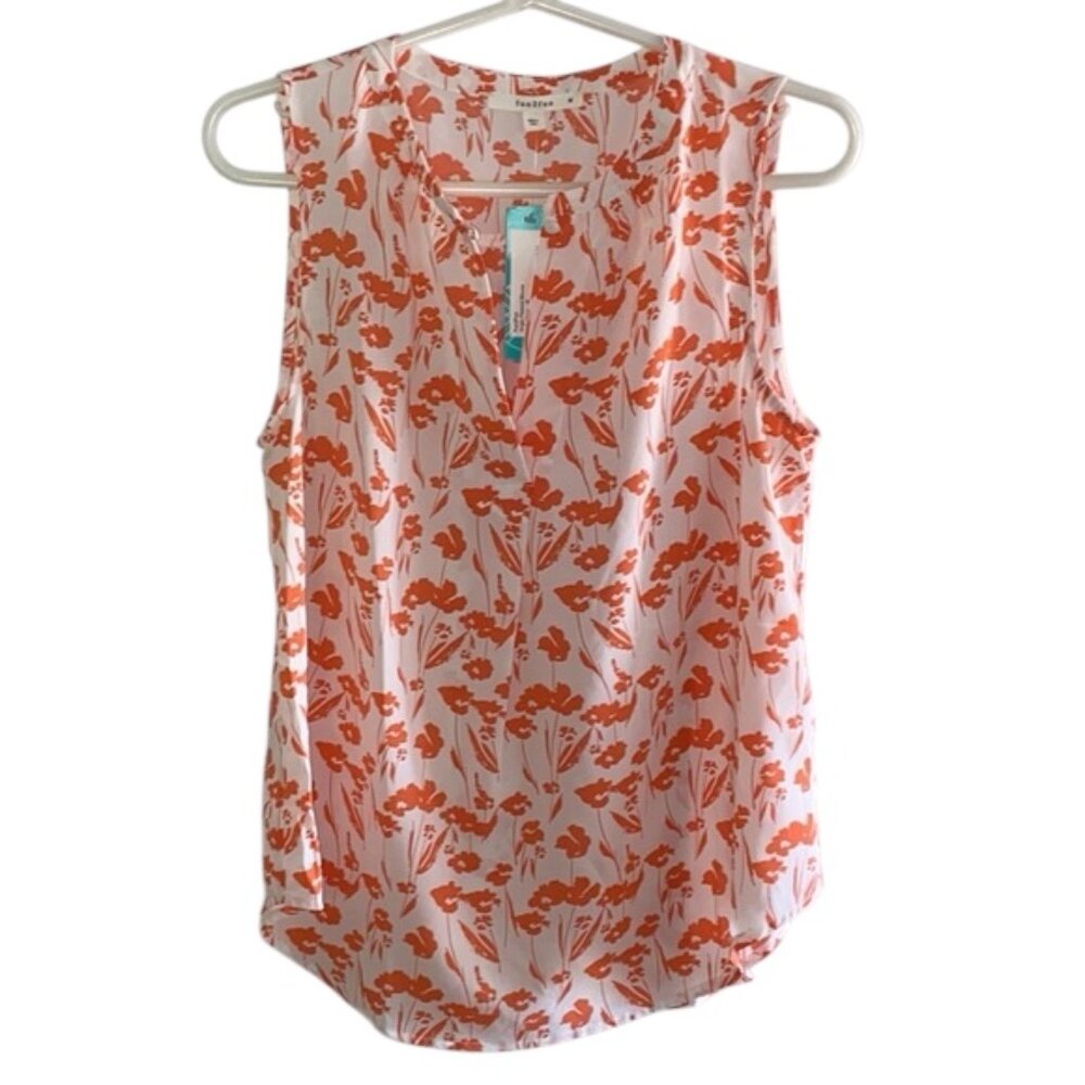 Fun2Fun Angie Pleated Sleeveless Blouse, coral, floral print, medium, NWT